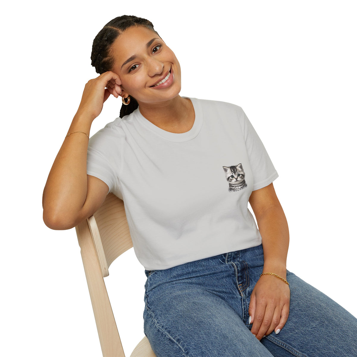 Proper Kitten Portrait T-Shirt | Small Chest Pocket Illustration- Bestie Best Collection