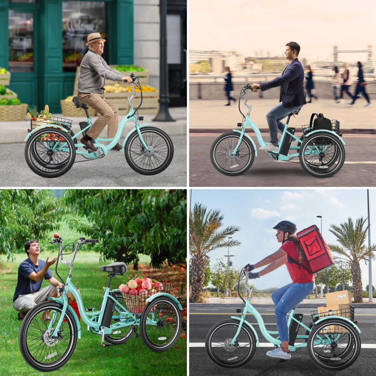 Electric Tricycle for Adults, 350W 36V Electric Trike Motorized Three Wheel Electric Bicycle, 7 Speeds 3 Wheels Adult Electric Tricycle with Large Basket,Cyan