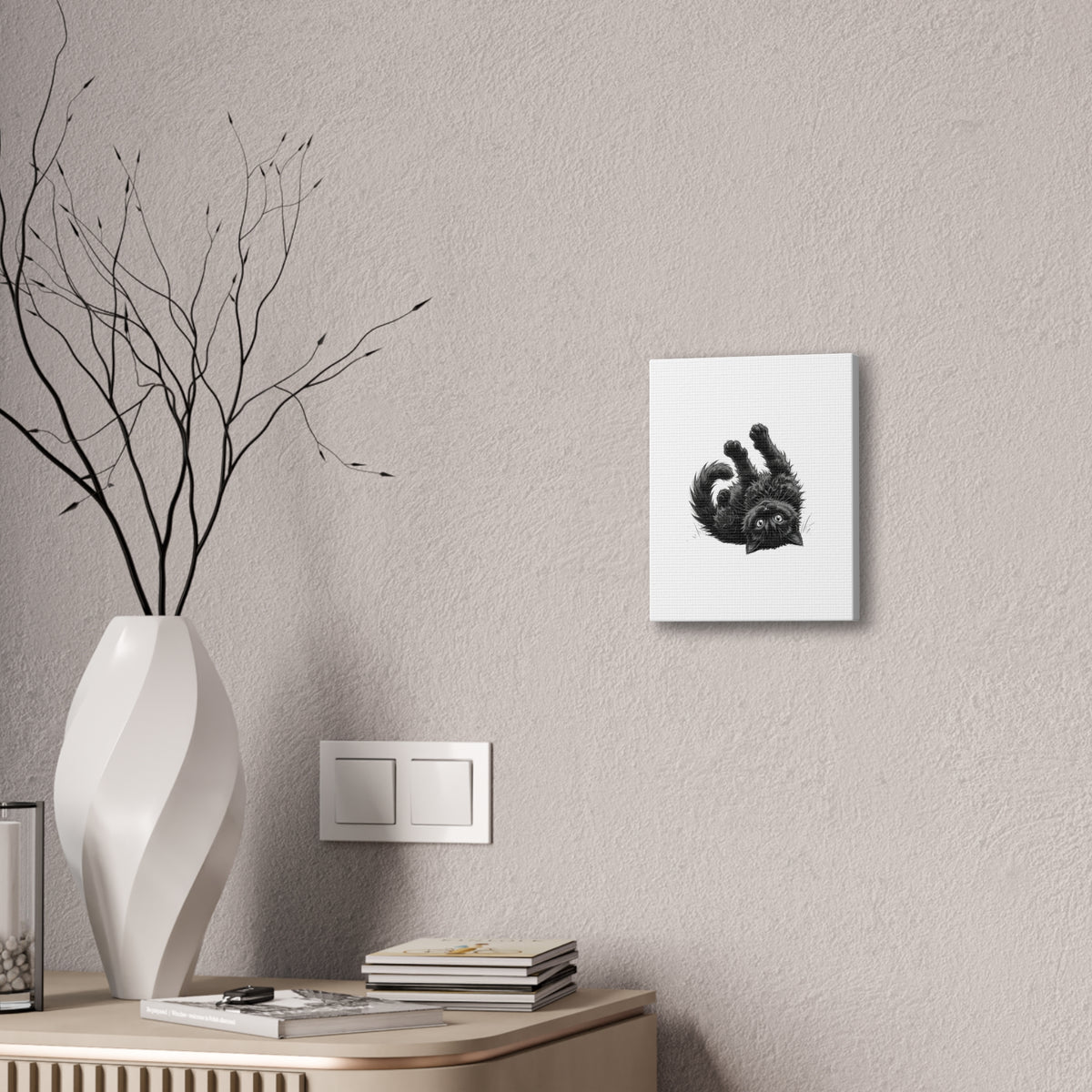 Playful Fluffy Black Kitten Canvas- Twixie Collection- Bestie Best Decor Collection