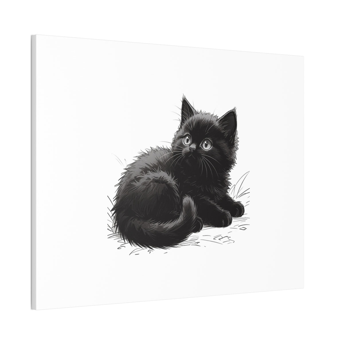 Black Kitten Illustration Canvas Stretched | Cute Cat Wall Art- Nursery & Kids room Decor, Twixie Collection- Bestie Best