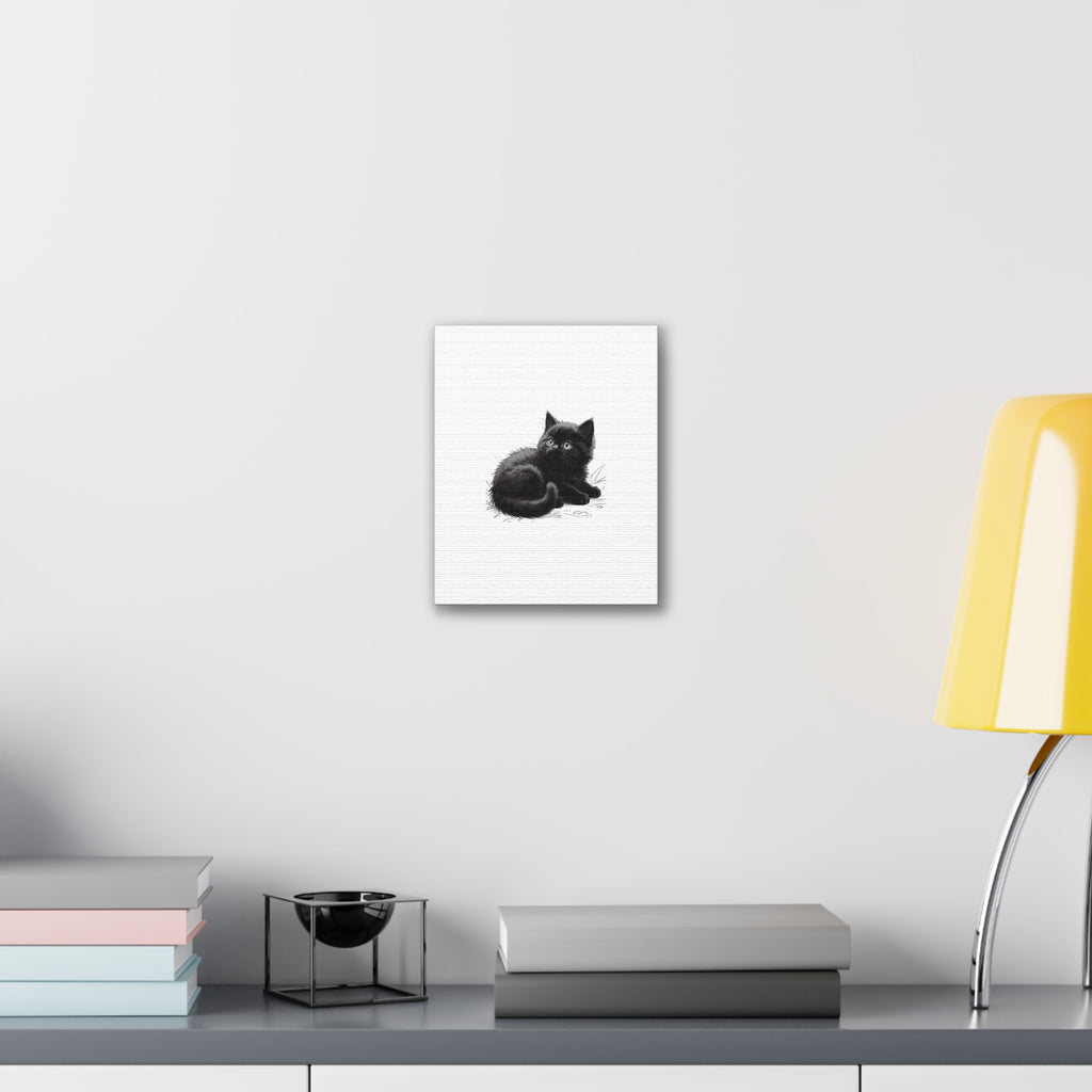 Black Kitten Illustration Canvas Stretched | Cute Cat Wall Art- Nursery & Kids room Decor, Twixie Collection- Bestie Best