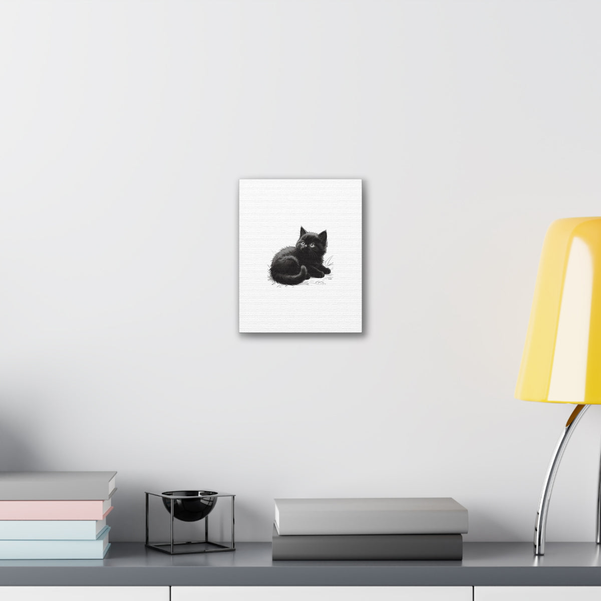 Black Kitten Illustration Canvas Stretched | Cute Cat Wall Art- Nursery & Kids room Decor, Twixie Collection- Bestie Best