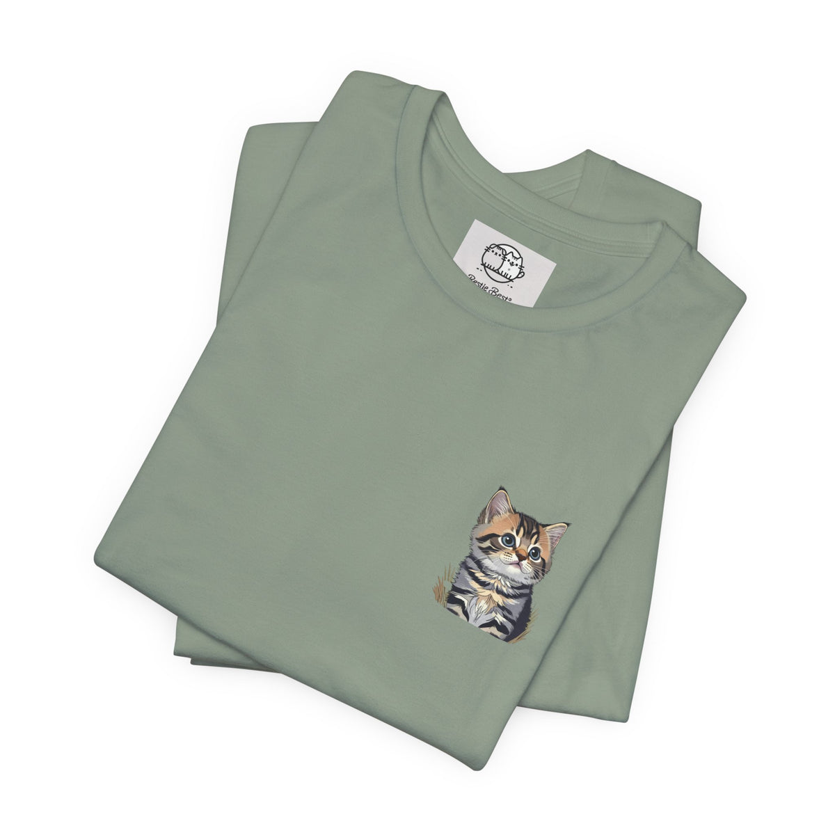 Main Coon Cat Pocket Art T-Shirt | Small Chest Cat Illustration- Bestie Best Collection