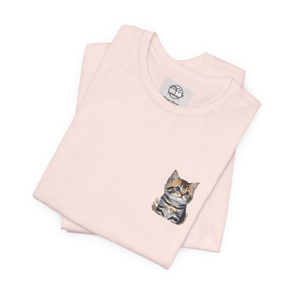 Main Coon Cat Pocket Art T-Shirt | Small Chest Cat Illustration- Bestie Best Collection
