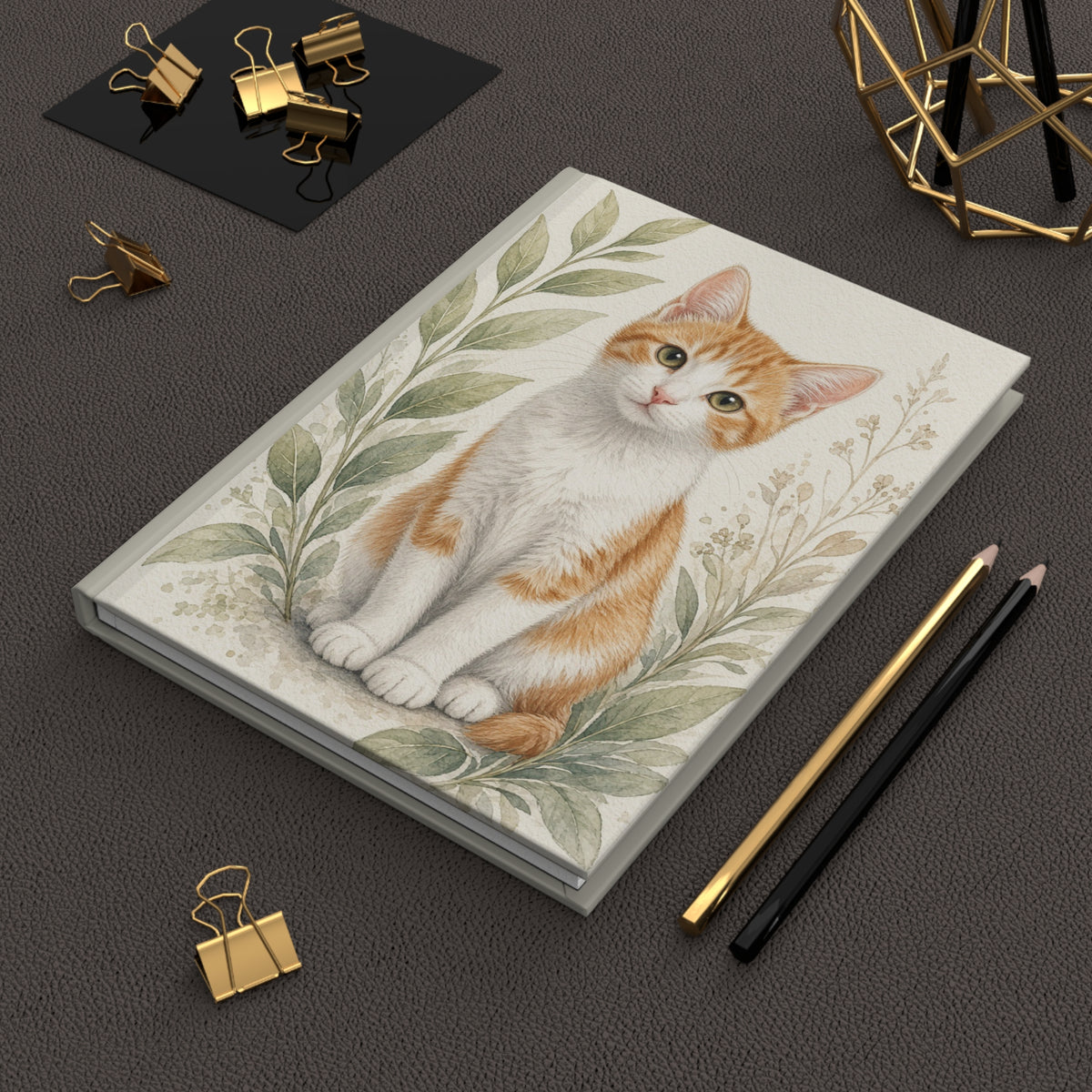 Orange Kitten Cat Illustration Hardcover Journal | Botanical Kitten Notebook- Vincent Bestie Best Collection