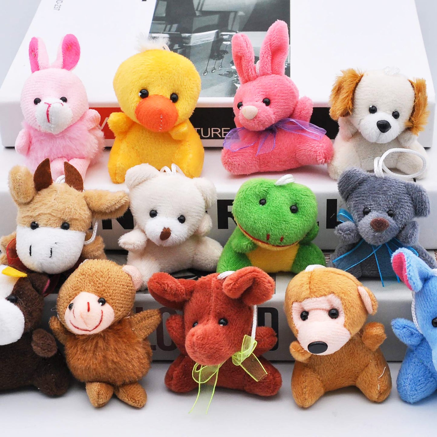 24 Pcs Party Favors for Kids 3" Mini Stuffed Animals Bulk Cute Small Plush Toys, Pinata Fillers, Animals Keychain Decoration for Boys Girls, Teacher Student Gifts Prizes, Birthday Supplies