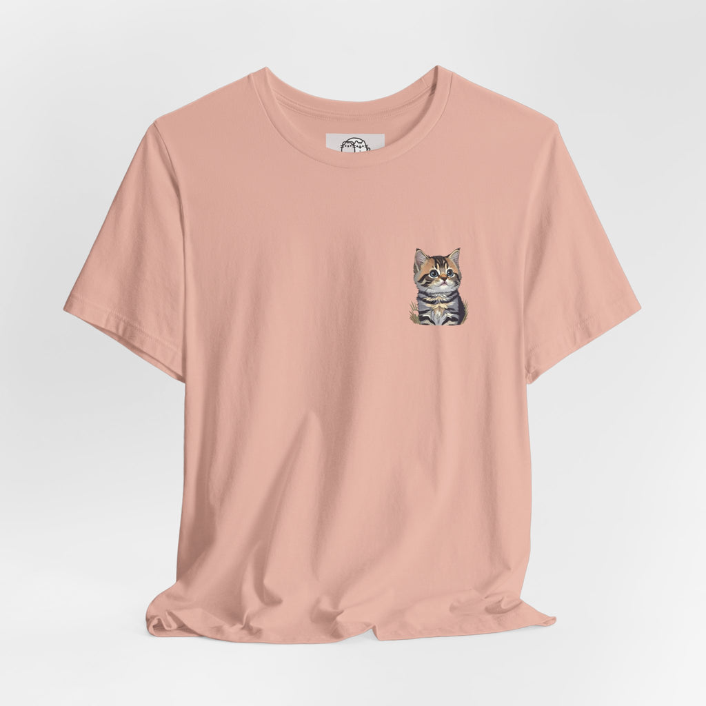 Main Coon Cat Pocket Art T-Shirt | Small Chest Cat Illustration- Bestie Best Collection