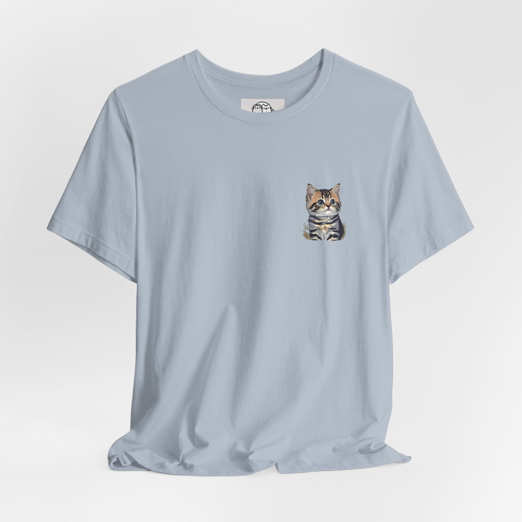 Main Coon Cat Pocket Art T-Shirt | Small Chest Cat Illustration- Bestie Best Collection