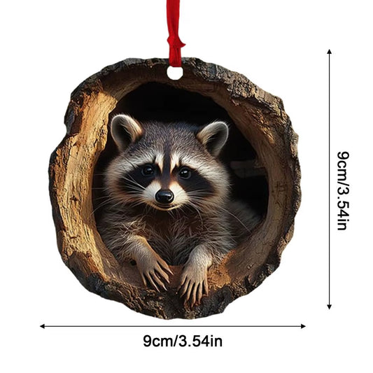Animal Christmas Ornaments 2D Cute Christmas Acrylic Pendant Animal Raccoon Owl Squirrel Hedgehog Bunny Bird Wildlife Ornaments