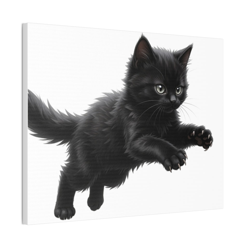 Leaping Fluffy Black Kitten Canvas- Twixie Collection- Bestie Best Decor Collection