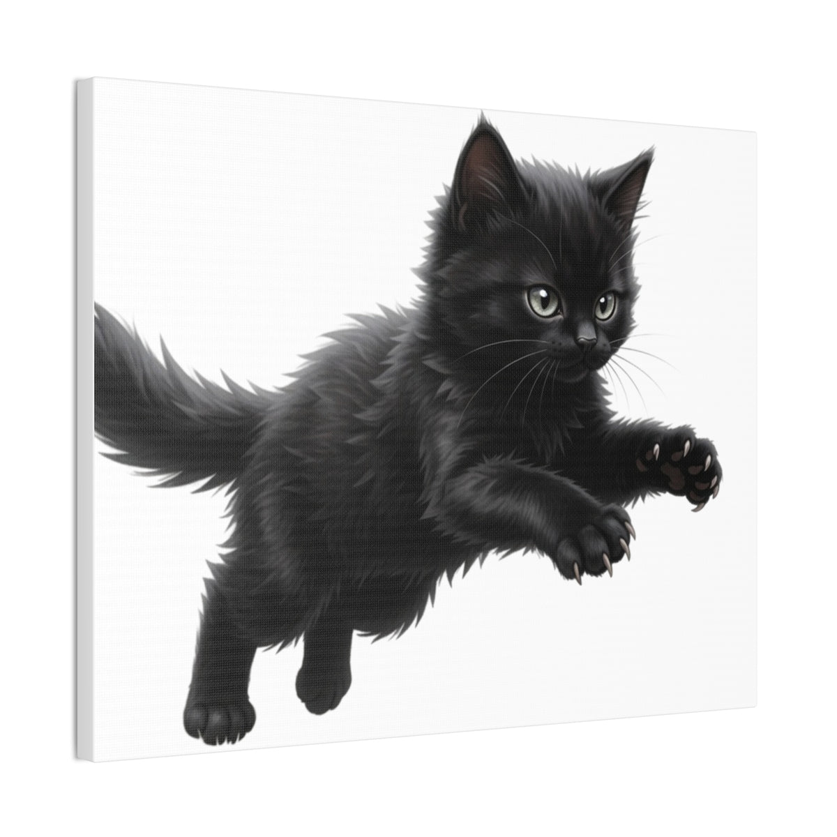 Leaping Fluffy Black Kitten Canvas- Twixie Collection- Bestie Best Decor Collection