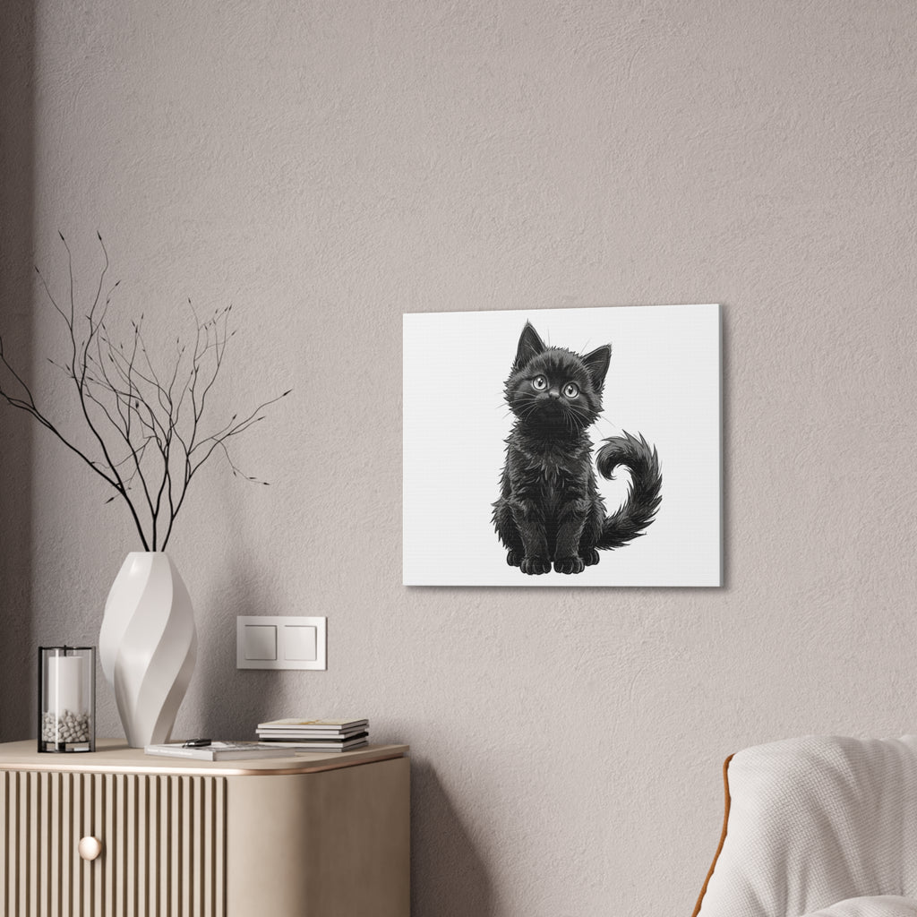 Adorable Fluffy Black Kitten Illustration Canvas- Twixie Collection- Bestie Best Decor Collection