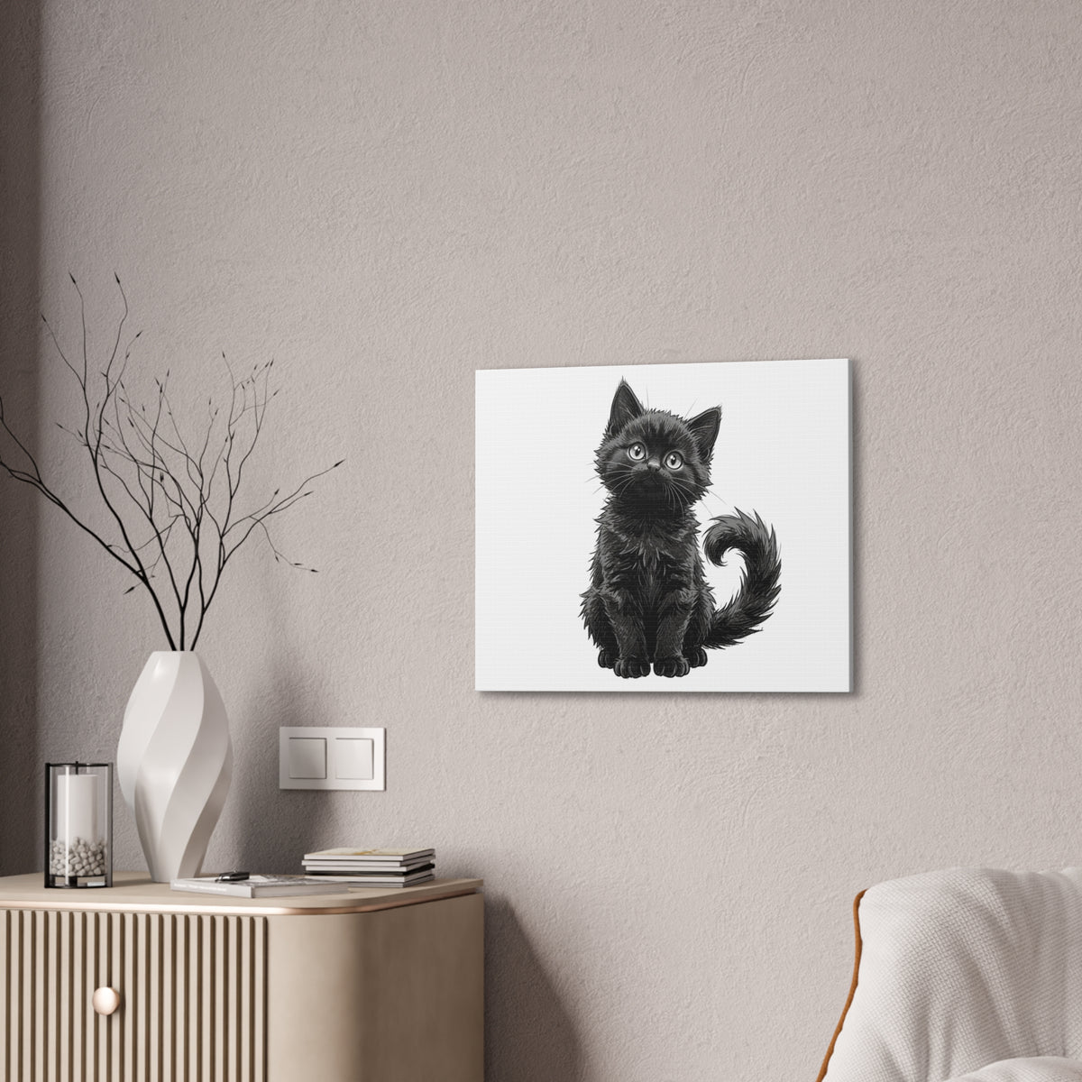 Adorable Fluffy Black Kitten Illustration Canvas- Twixie Collection- Bestie Best Decor Collection