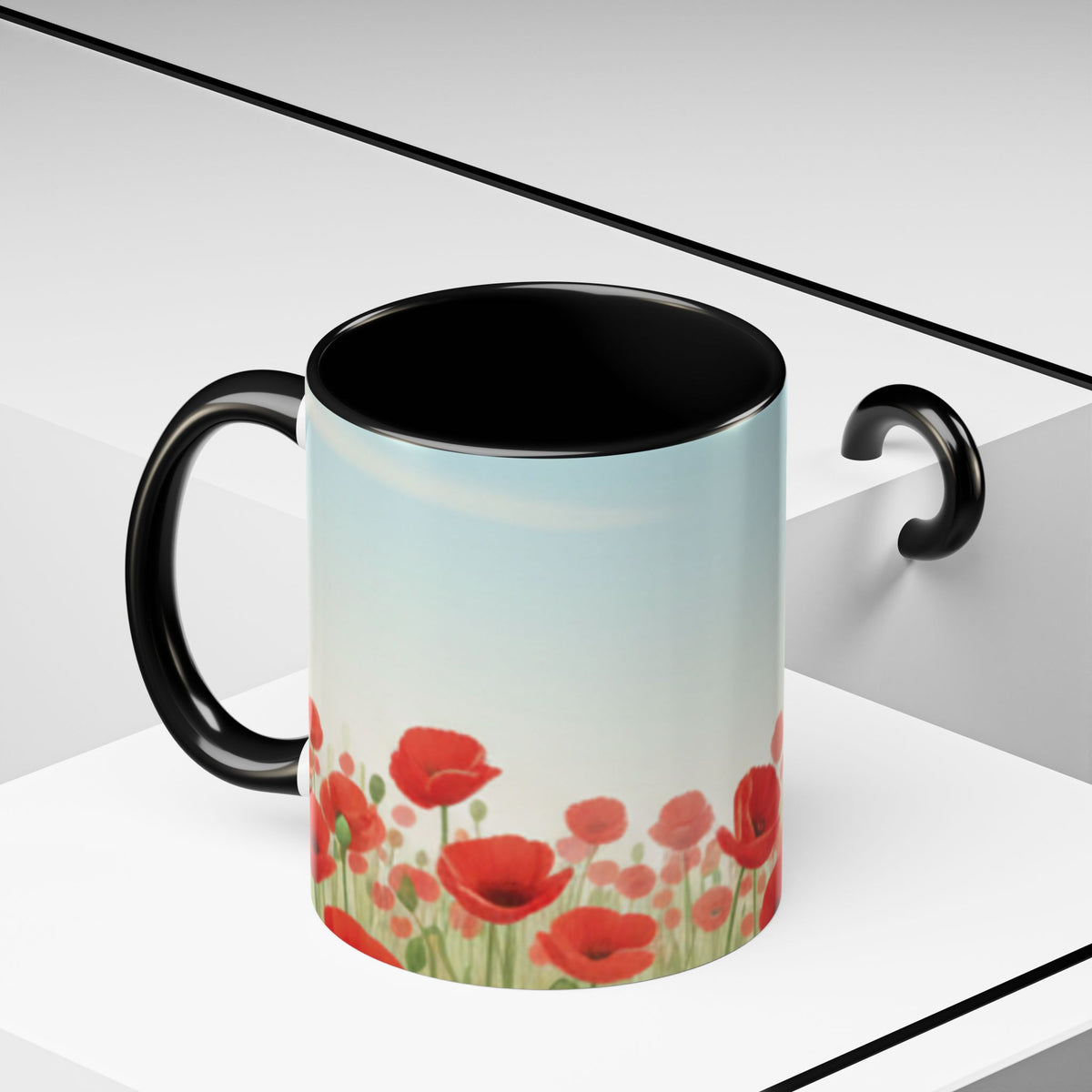 Poppy Field Accent Coffee Mug — Floral 11/15oz Ceramic Morning Cup Bright Uplifting