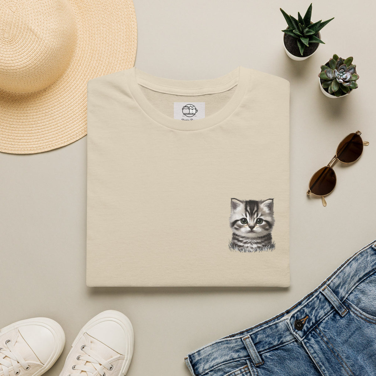 Proper Kitten Portrait T-Shirt | Small Chest Pocket Illustration- Bestie Best Collection