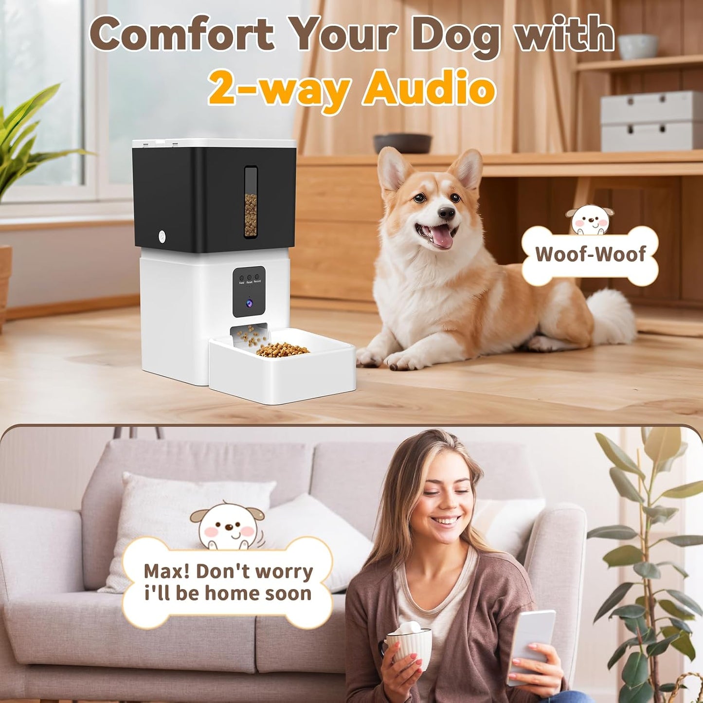 Automatic Dog Feeder with Camera: 8L/33 Cups 5G Wifi Timed Food Dispenser for Medium Dogs - 1080P HD Night Vision Video Recording 2-Way Audio APP Control