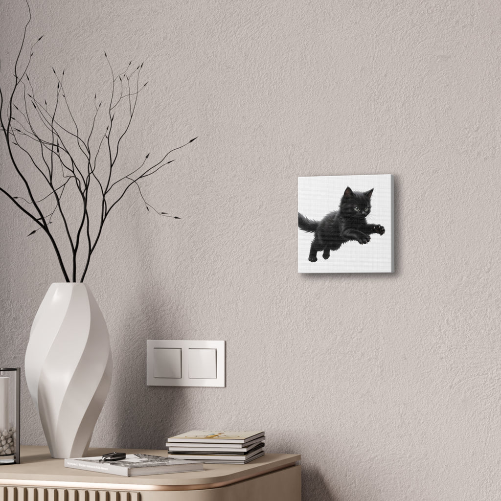 Leaping Fluffy Black Kitten Canvas- Twixie Collection- Bestie Best Decor Collection