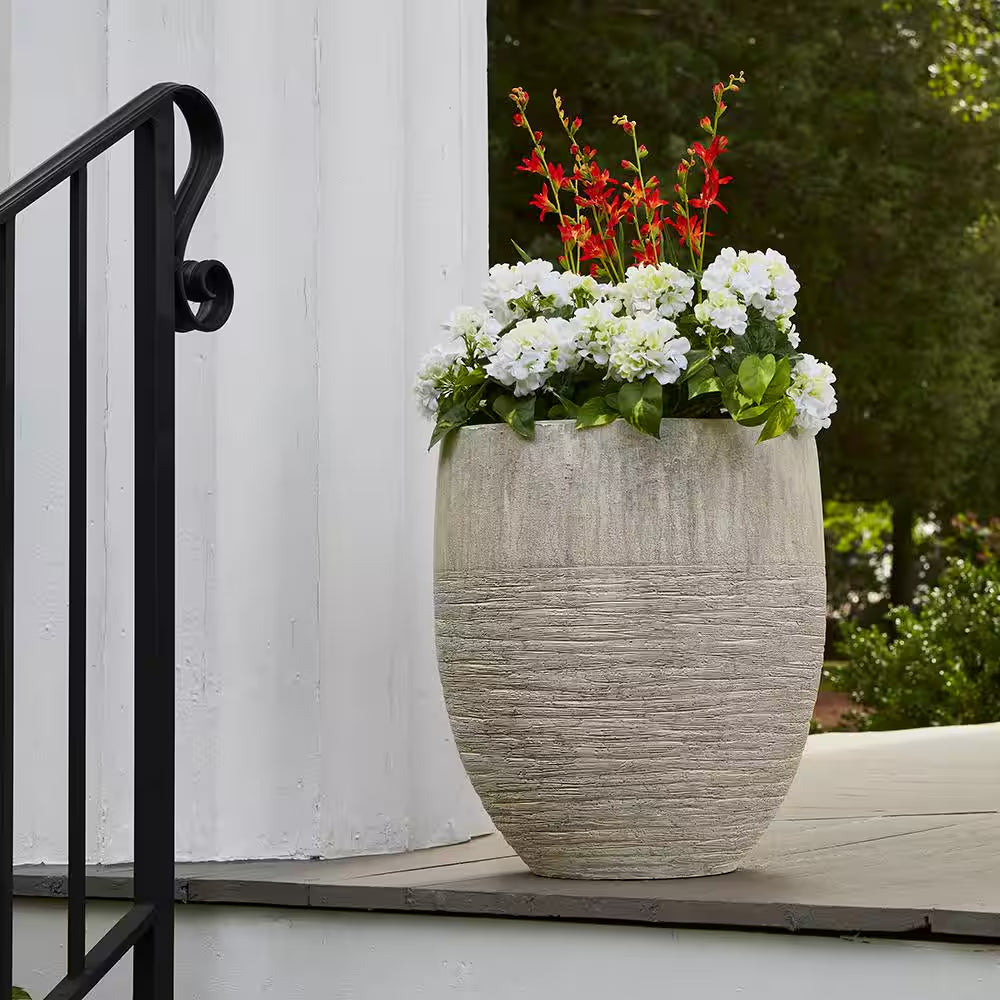 Jennings Large Gray Plastic Fiberglass Tall Decorative Planter with Drainage Hole (17 In. L X 17 In. W X 19 In. H)