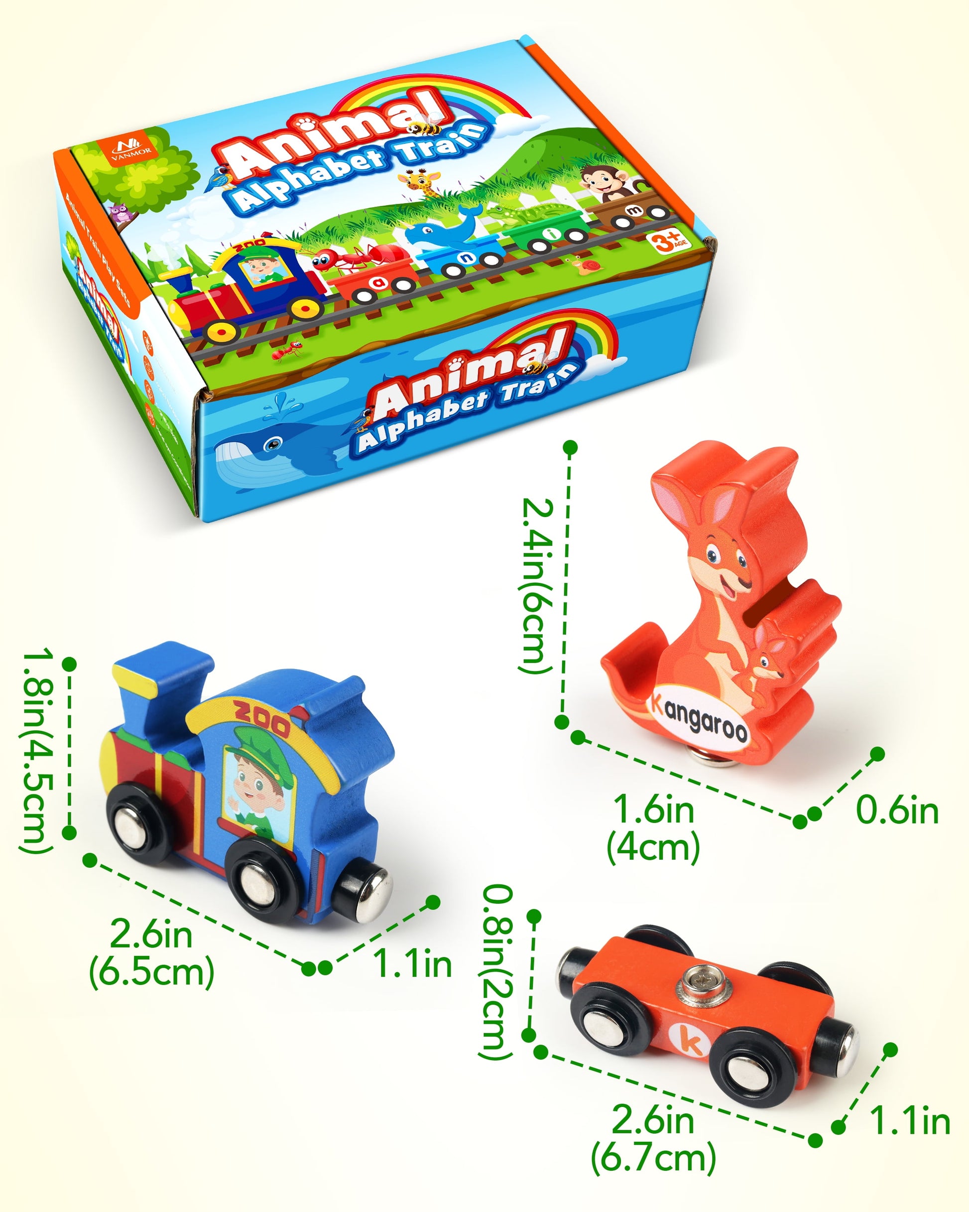 Wooden Train Set for Toddlers - Snap-Connection Animal Trains, Magnetic Alphabet Train Learning Toys, STEM Preschool Toys, ABC and Animal Play Set for Kids Ages 3-5 Christmas Gifts for Kids