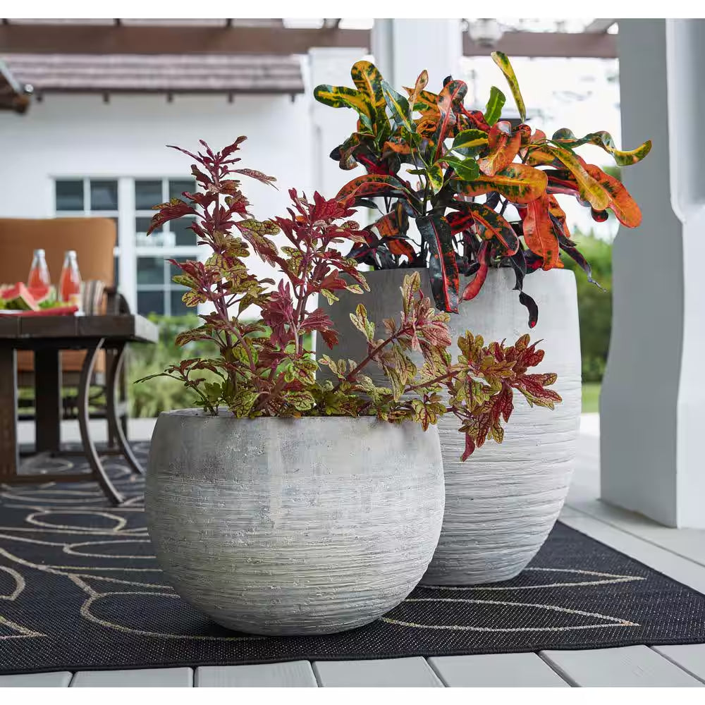 Jennings Large Gray Plastic Fiberglass Tall Decorative Planter with Drainage Hole (17 In. L X 17 In. W X 19 In. H)