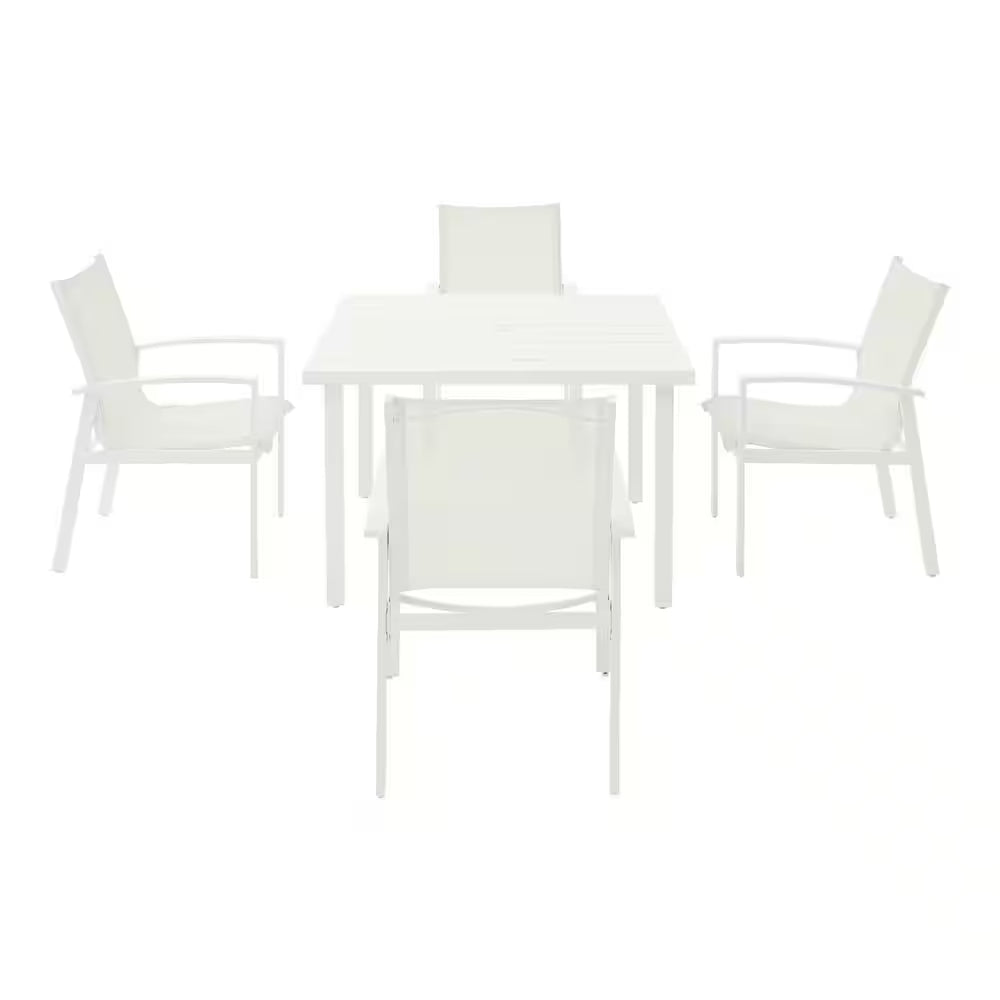 Cooper Springs White 5-Piece Aluminum Commercial Grade Sling Outdoor Dining Set