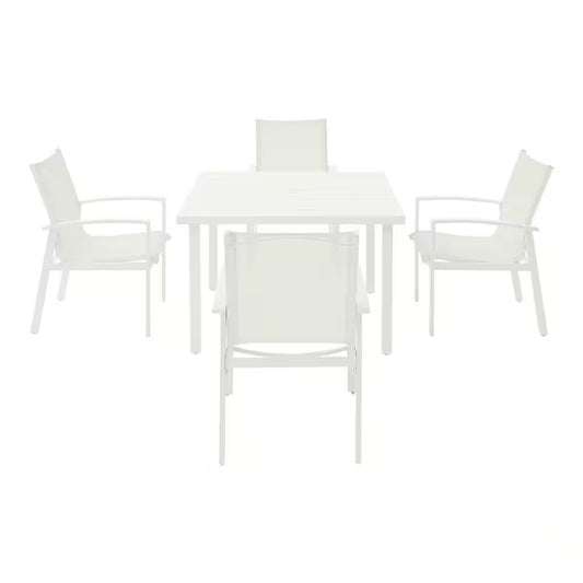 Cooper Springs White 5-Piece Aluminum Commercial Grade Sling Outdoor Dining Set