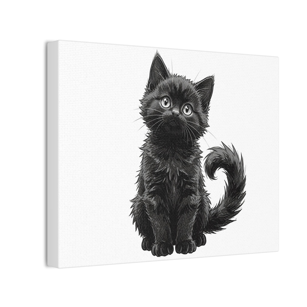 Adorable Fluffy Black Kitten Illustration Canvas- Twixie Collection- Bestie Best Decor Collection