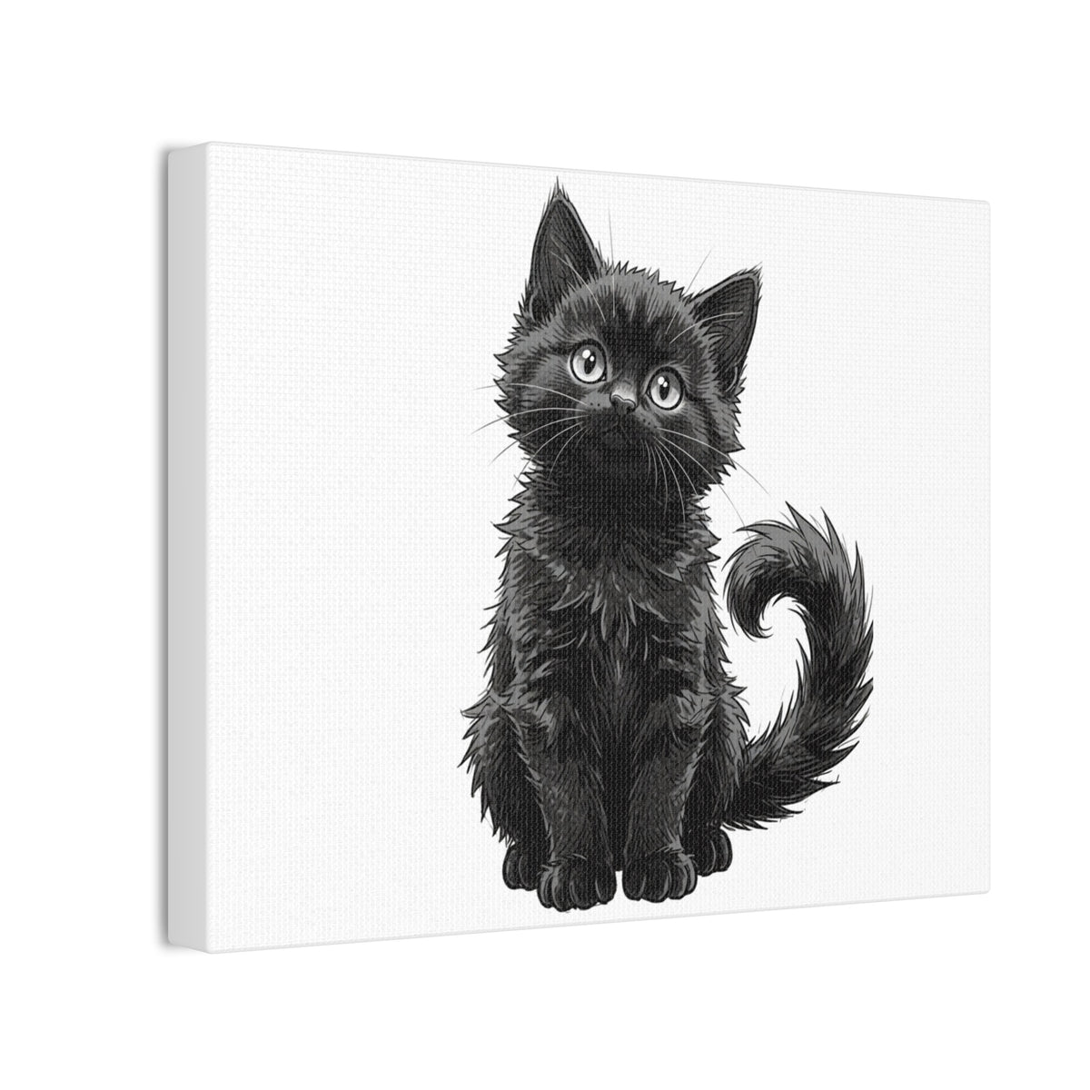 Adorable Fluffy Black Kitten Illustration Canvas- Twixie Collection- Bestie Best Decor Collection