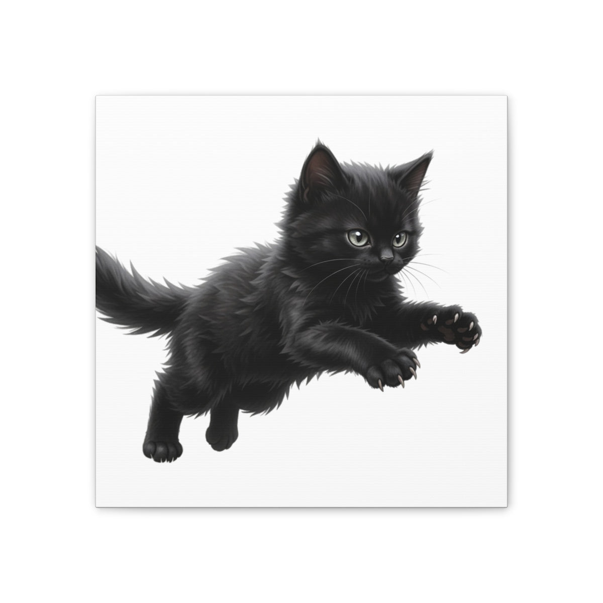 Leaping Fluffy Black Kitten Canvas- Twixie Collection- Bestie Best Decor Collection