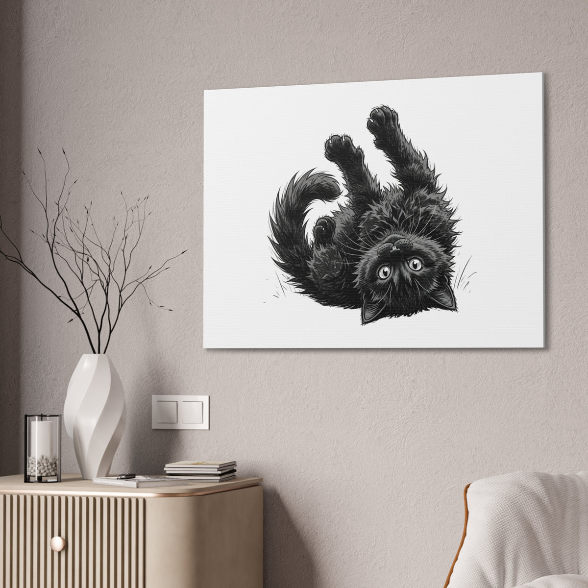 Playful Fluffy Black Kitten Canvas- Twixie Collection- Bestie Best Decor Collection