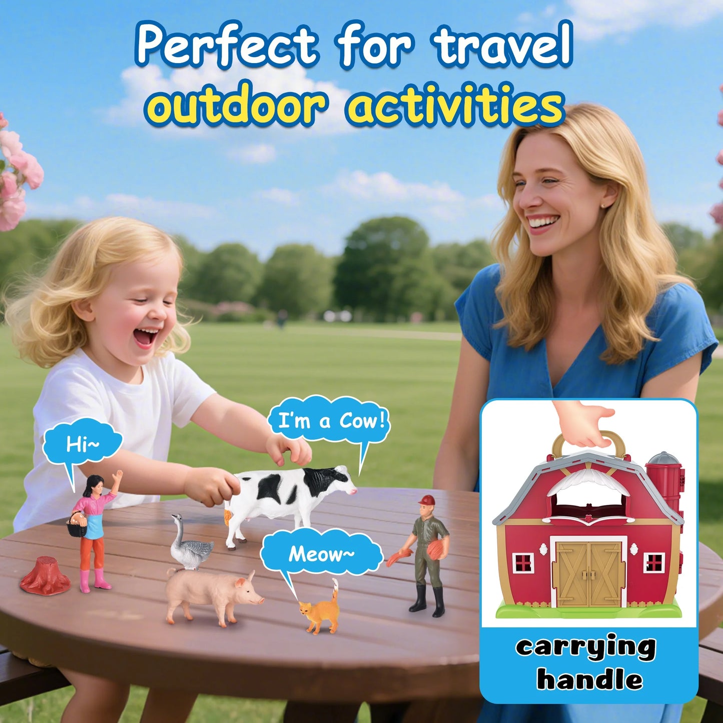 Farm Animal Toys Take along Barn Farm Playset for Toddlers Montessori Toys for Kids with 10 Animals Figurines 2 DIY Stickers
