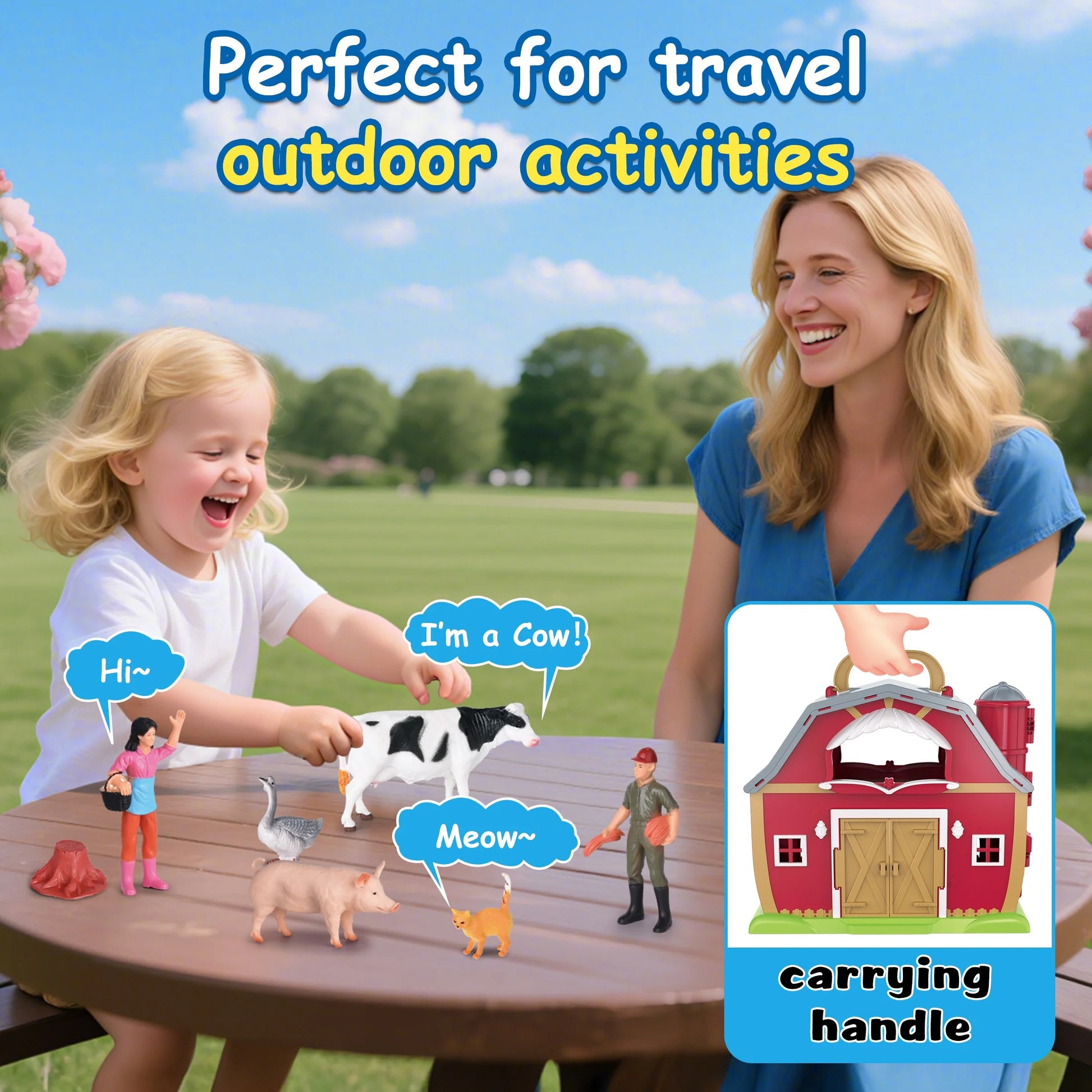 Farm Animal Toys Take along Barn Farm Playset for Toddlers Montessori Toys for Kids with 10 Animals Figurines 2 DIY Stickers