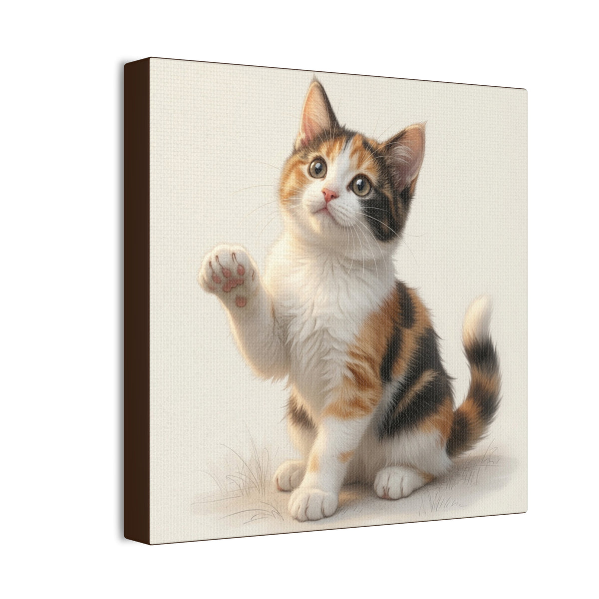 Calico Kitten Pawing Canvas Stretched Wall Art | 0.75" Nursery & Kids room Decor- Gloria Collection- Bestie Best