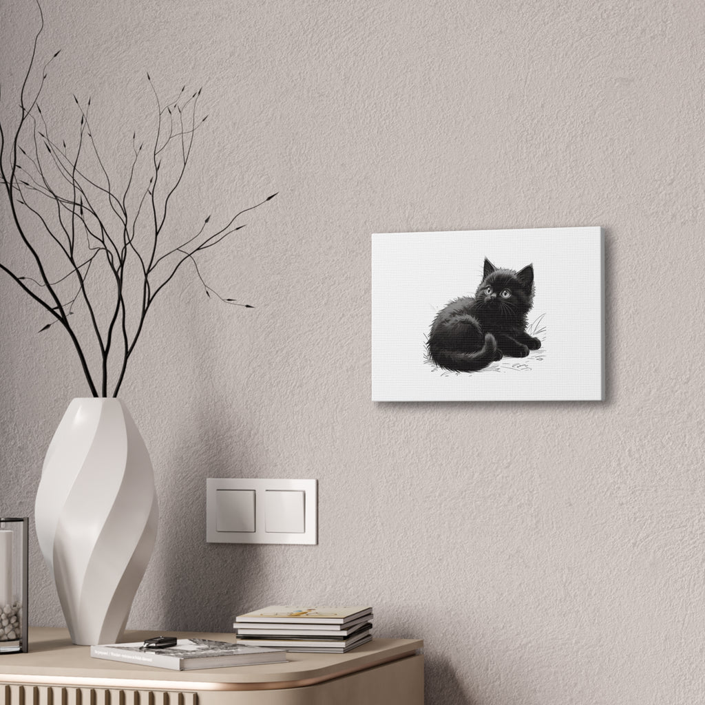 Black Kitten Illustration Canvas Stretched | Cute Cat Wall Art- Nursery & Kids room Decor, Twixie Collection- Bestie Best