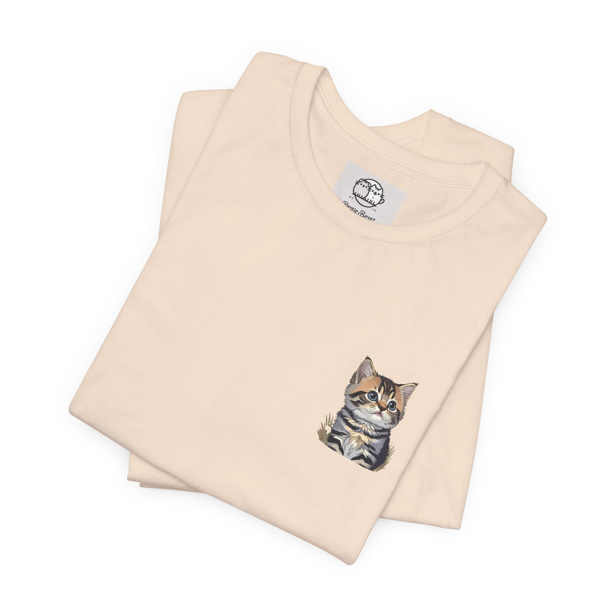 Main Coon Cat Pocket Art T-Shirt | Small Chest Cat Illustration- Bestie Best Collection