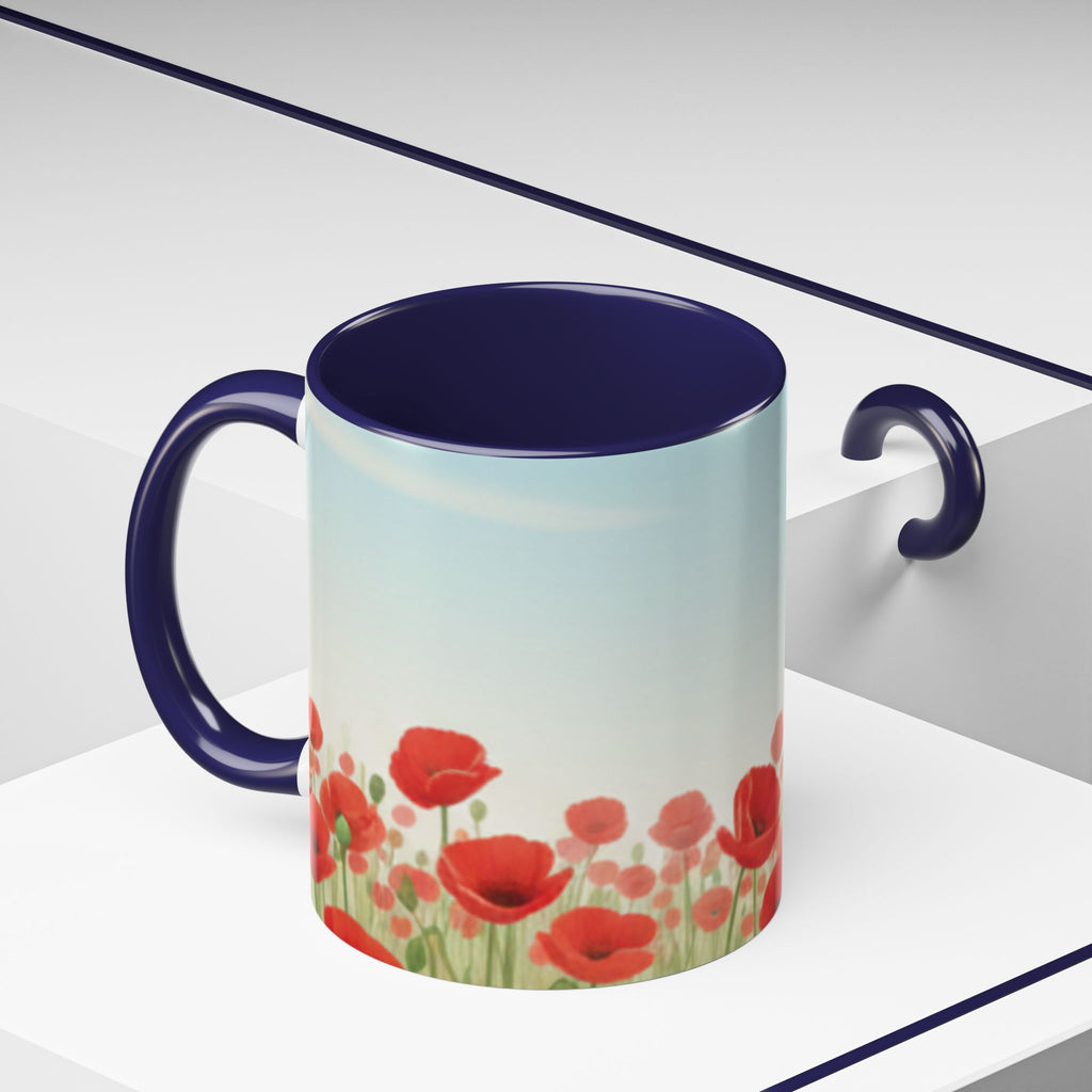 Poppy Field Accent Coffee Mug — Floral 11/15oz Ceramic Morning Cup Bright Uplifting