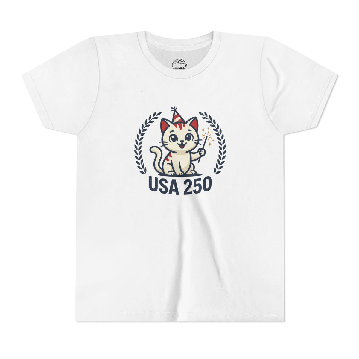 USA 250 Lucky Cat Youth Tee | Patriotic Kitten Illustration