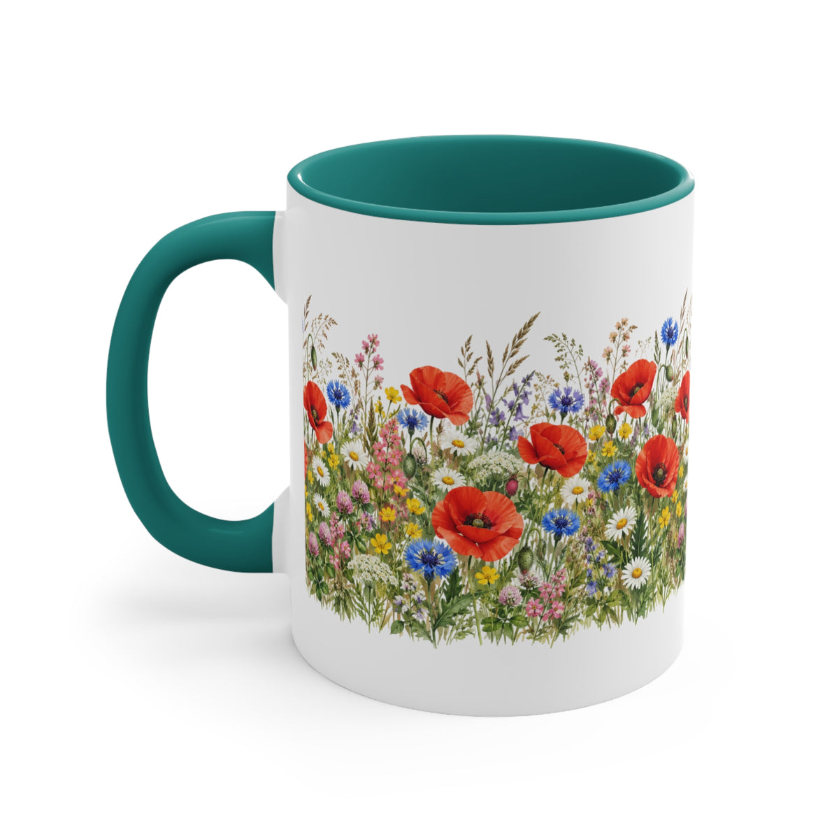 Wildflower Poppy Meadow Mug | Red Accent 11oz Ceramic