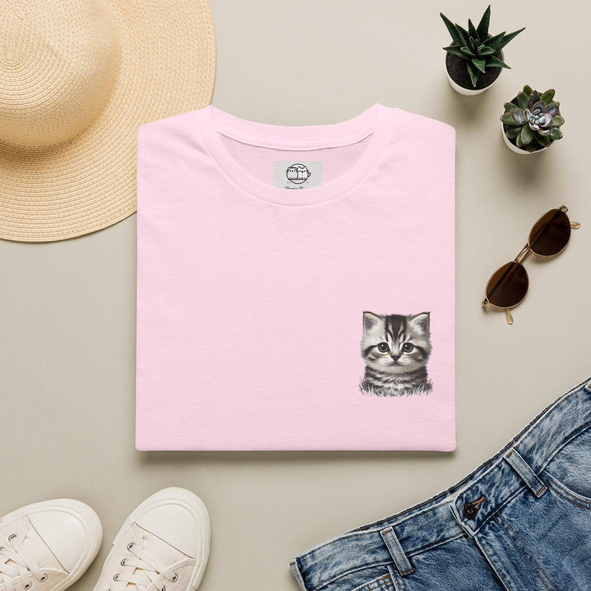 Proper Kitten Portrait T-Shirt | Small Chest Pocket Illustration- Bestie Best Collection