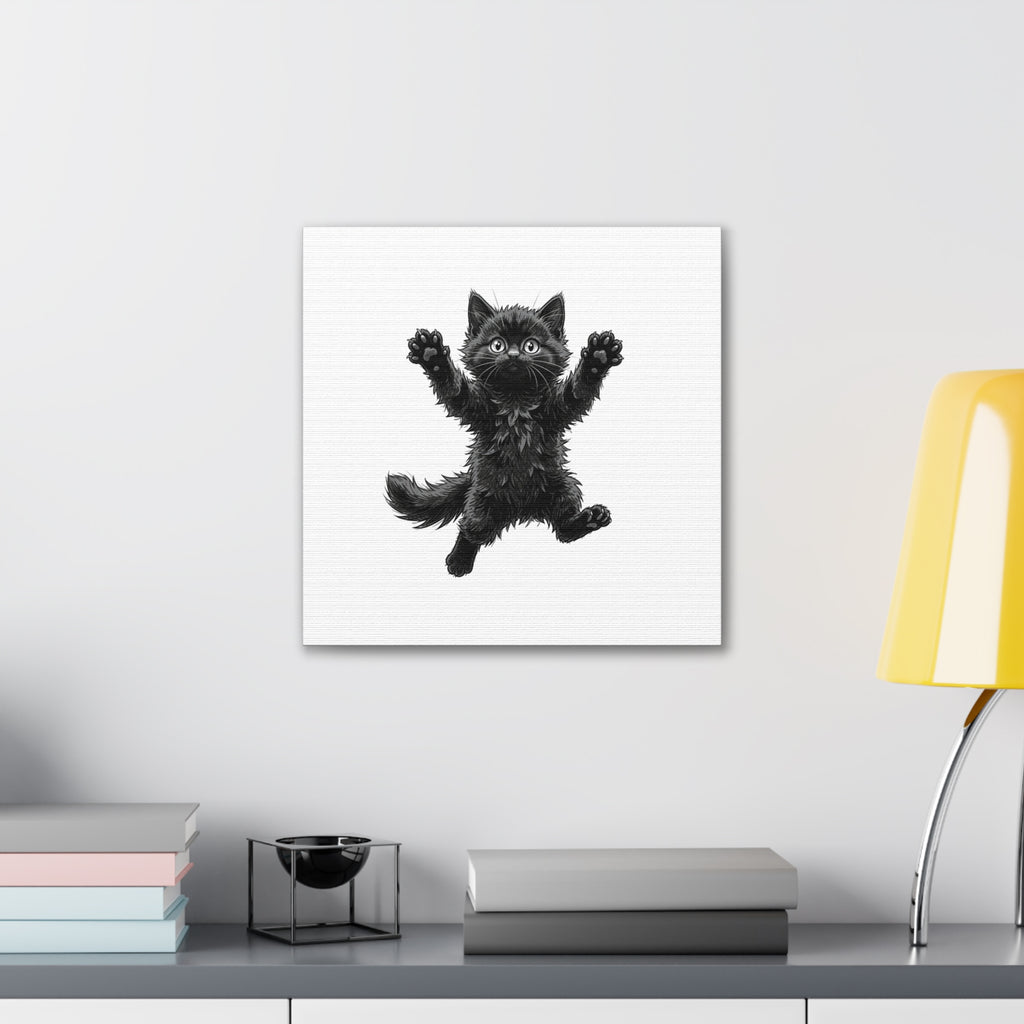 Playful Fluffy Black Kitten Canvas- Twixie Collection- Bestie Best Decor Collection