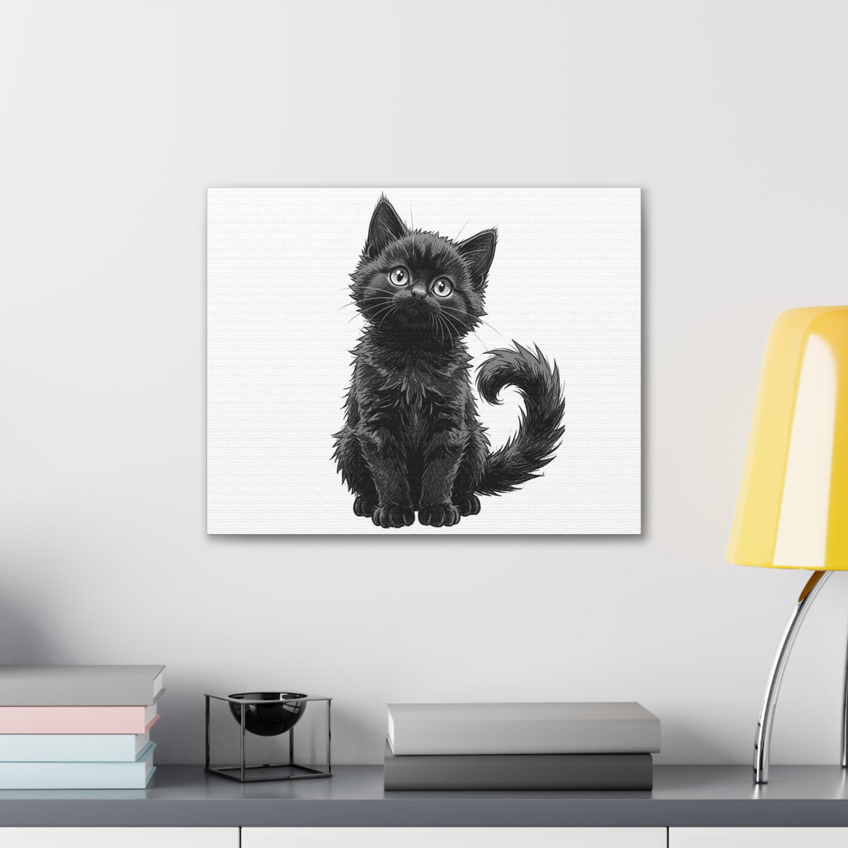Adorable Fluffy Black Kitten Illustration Canvas- Twixie Collection- Bestie Best Decor Collection