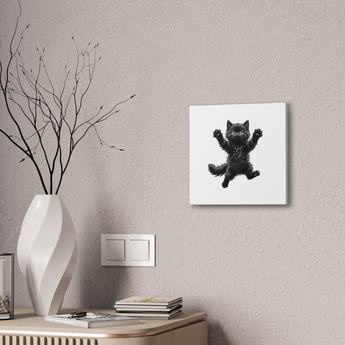 Playful Fluffy Black Kitten Canvas- Twixie Collection- Bestie Best Decor Collection