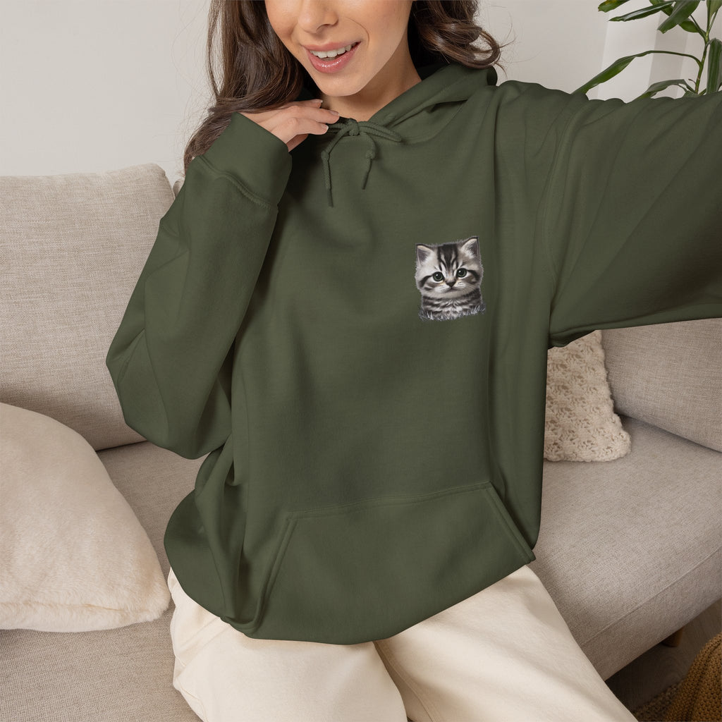 Proper Cat Portrait Illustration Hoodie | Small Chest Print, Bestie Best Collection