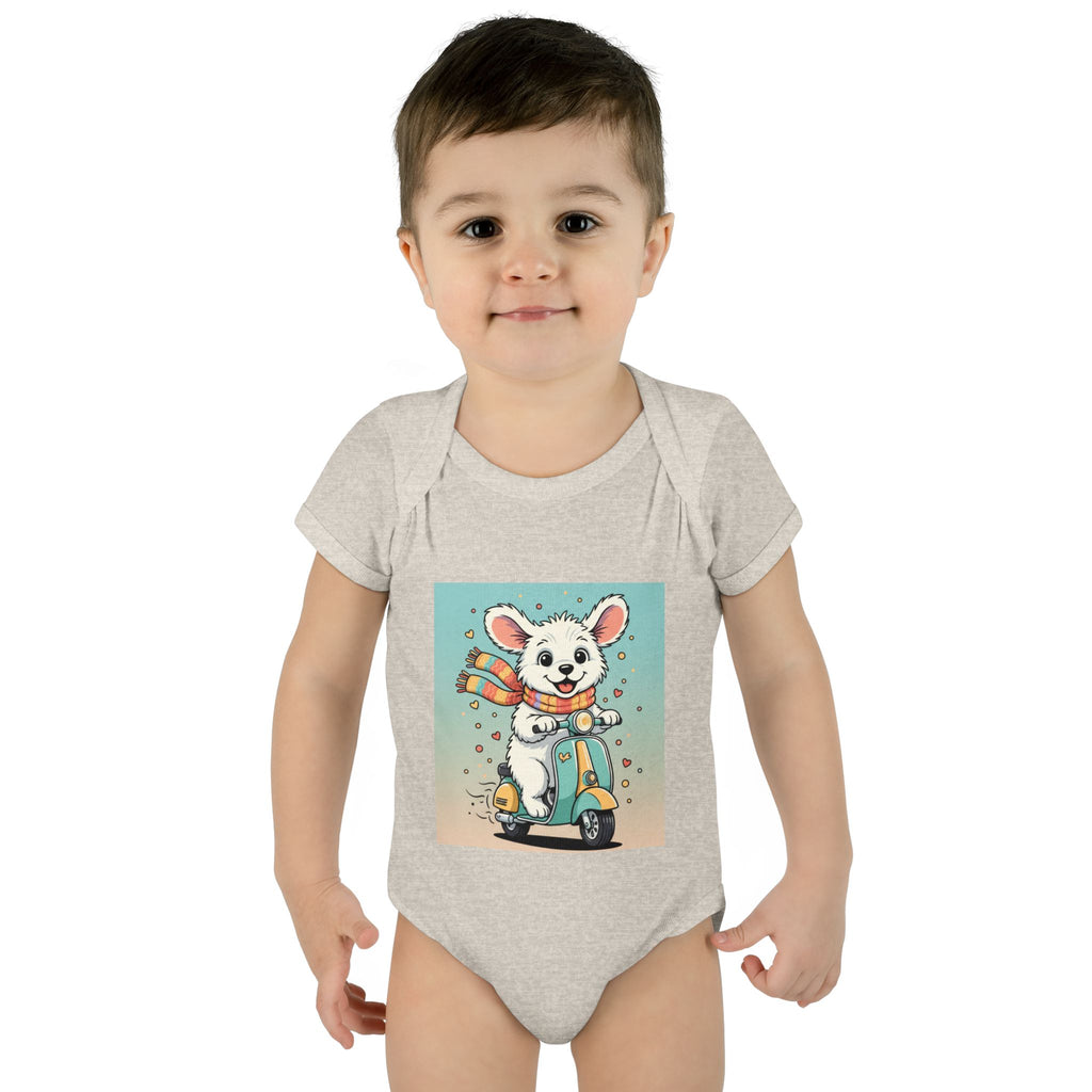 Cute Puppy & his Scooter- Infant Baby Rib Bodysuit- Unisex