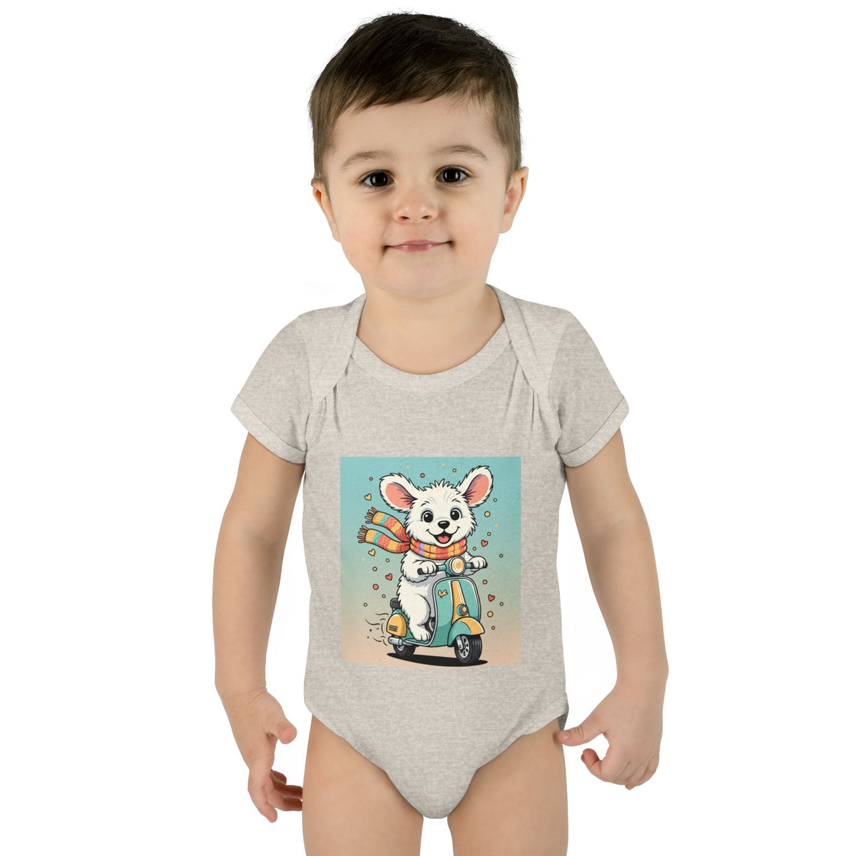 Cute Puppy & his Scooter- Infant Baby Rib Bodysuit- Unisex