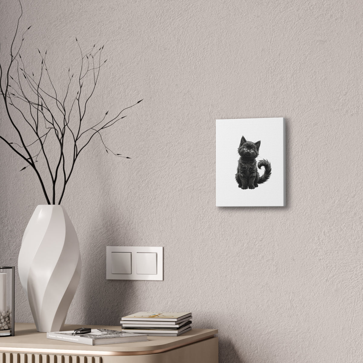 Adorable Fluffy Black Kitten Illustration Canvas- Twixie Collection- Bestie Best Decor Collection