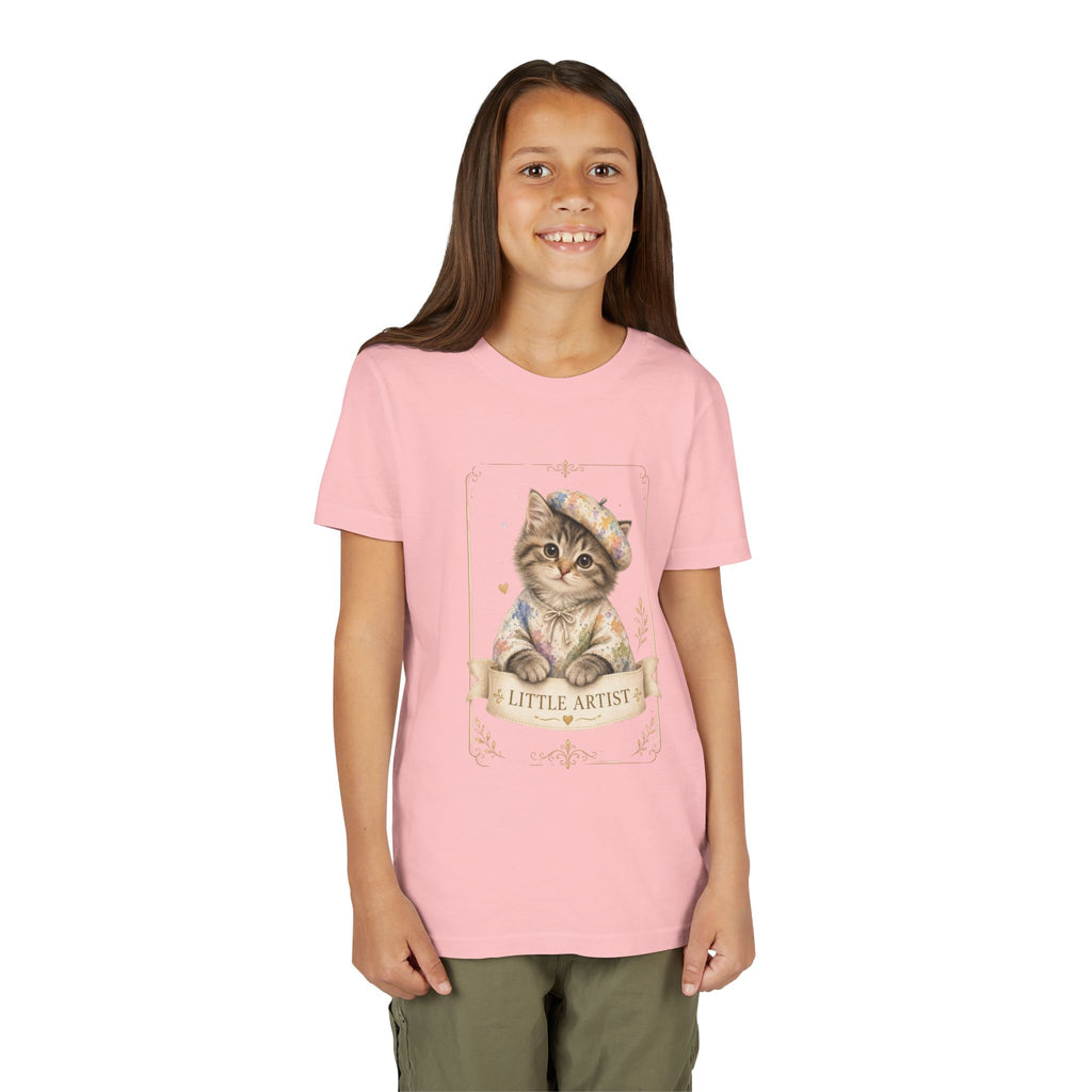 Little Artist Cat Youth Tee | Cute Kitten Painter Illustration- Little Artist Bestie Best Luxury Collection