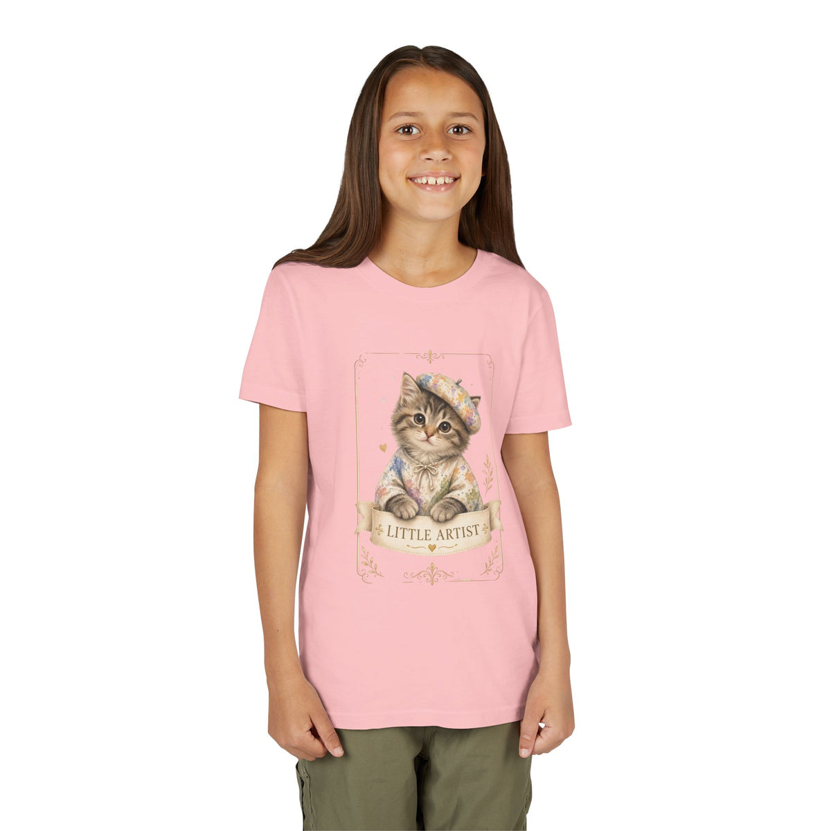 Little Artist Cat Youth Tee | Cute Kitten Painter Illustration- Little Artist Bestie Best Luxury Collection