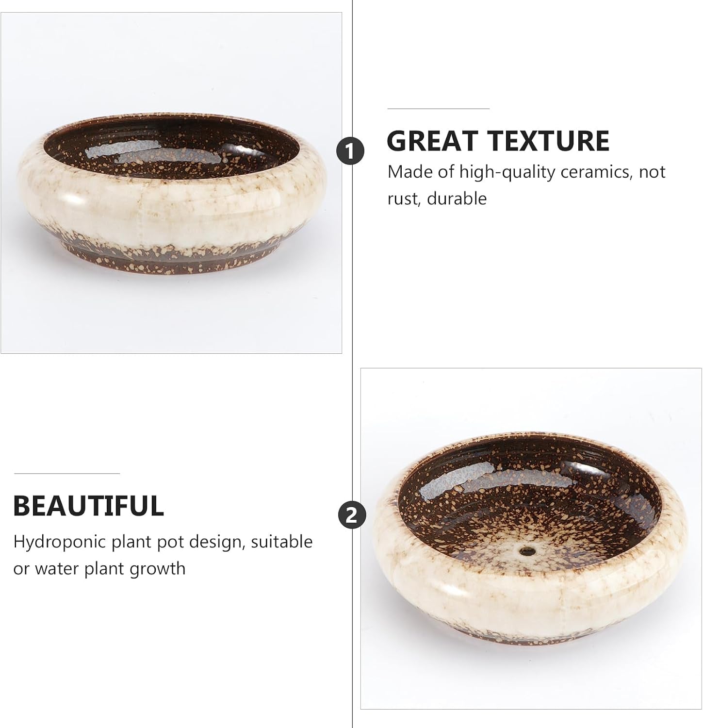 7.3 Inch Ceramic Succulent Planter, Shallow round Bonsai Pot with Drainage for Indoor Outdoor Plants, Decorative Ceramic Flower Container for Home Decor