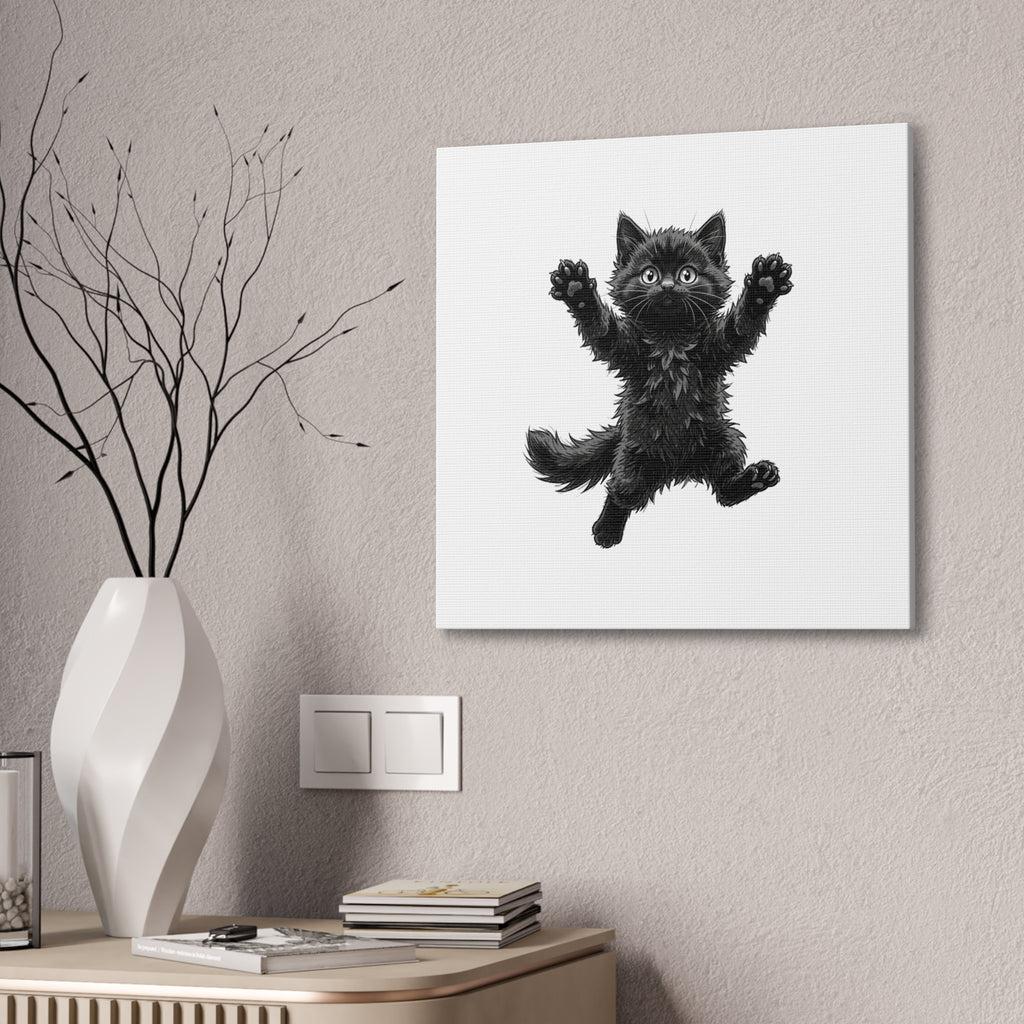 Playful Fluffy Black Kitten Canvas- Twixie Collection- Bestie Best Decor Collection